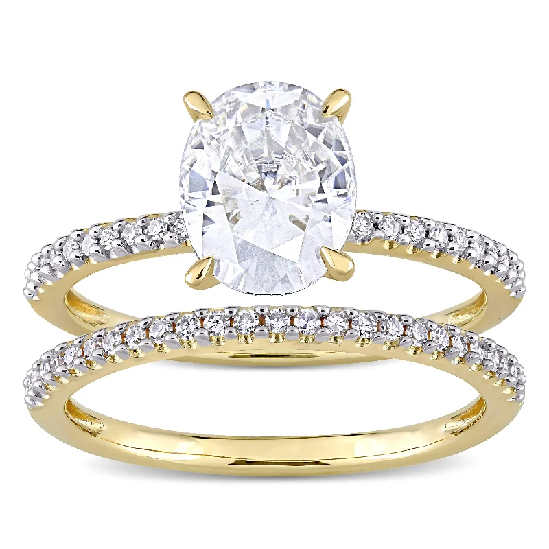 Ragged edge ring-Miadora 2ct DEW Oval-Cut Moissanite and 1/4ct TDW Diamond Bridal Ring Set in 14k Yellow Gold