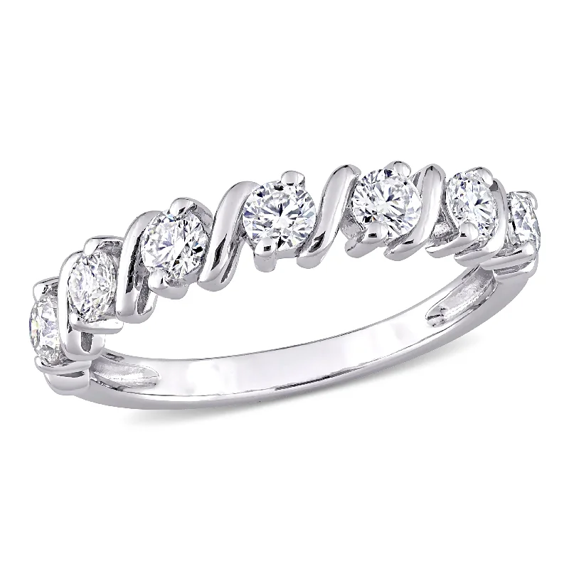 Smooth pebble ring-Miadora 3/4ct DEW Moissanite Semi-Eternity Wedding Band Ring in Sterling Silver