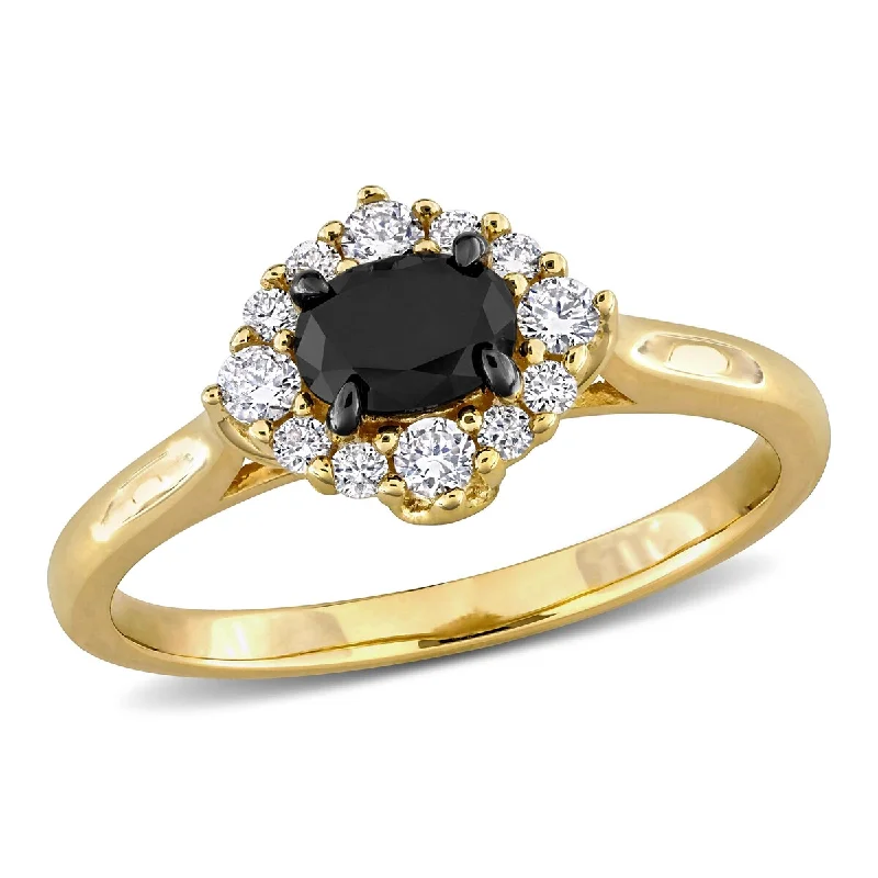 Layered stack ring-Miadora 3/4ct TW Black White Diamond Engagement Ring in 14k Yellow Gold