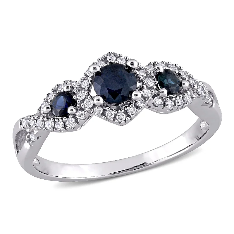 Carved ridge ring-Mimi & Max 1/2ct TGW Sapphire Halo Twist Ring with 1/8ct TDW Diamonds in 10k White Gold