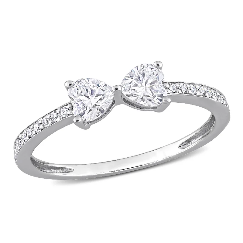 Tilted stone ring-Mimi & Max 3/5ct DEW Created Moissanite Duo Heart Ring in Sterling Silver