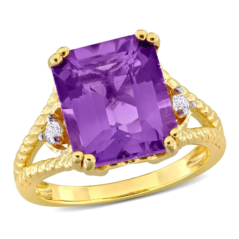 Fused stone ring-Mimi & Max 5 1/8ct TGW Octagon-Cut Amethyst and White Topaz Cocktail Ring in Yellow Silver