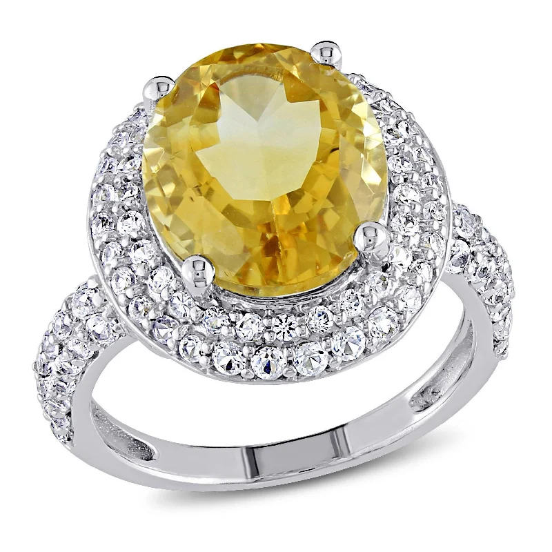 Oak sprig ring-Mimi & Max 5 2/5ct TGW Oval Cut Citrine and Created White Sapphire Double Halo Ring in Sterling Silver