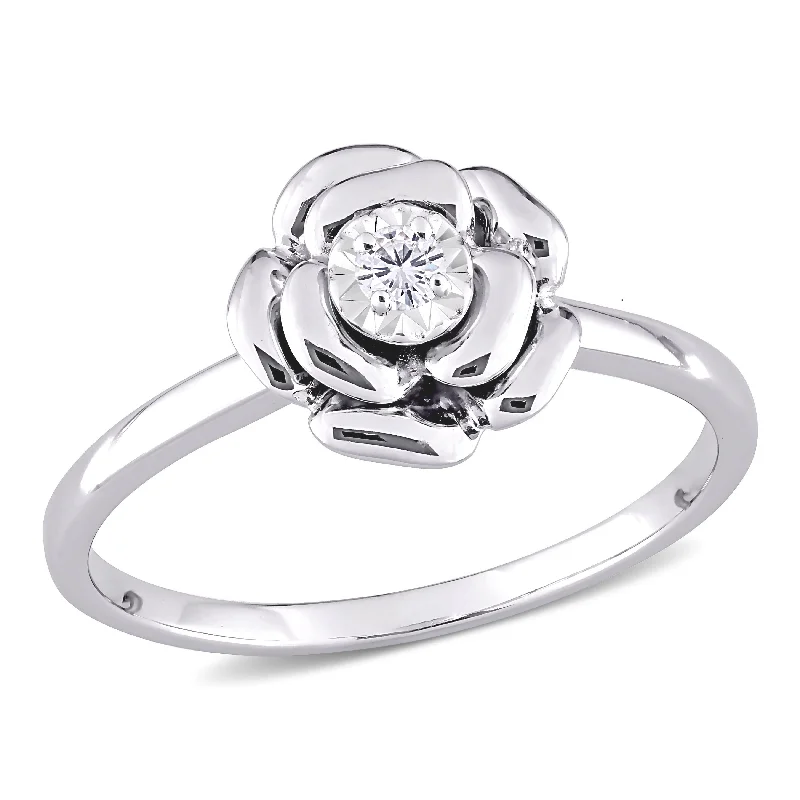 Satin sapphire ring-Mimi & Max Diamond Accent Flower Ring in Sterling Silver