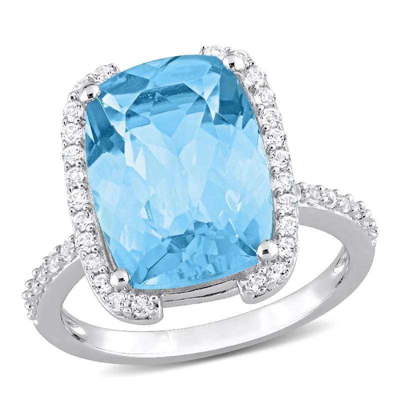 Seven-knot ring-Mimi & Max Womens 9 2/5ct TGW Cushion-cut Sky-Blue Topaz and White Topaz Bracket Cocktail Ring in Sterling Silver