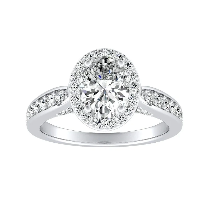 Morning haze ring-Modern Oval-cut Halo Diamond Engagement Ring 1 1/2cttw 14k Gold by Auriya (H-I, SI1-SI2)