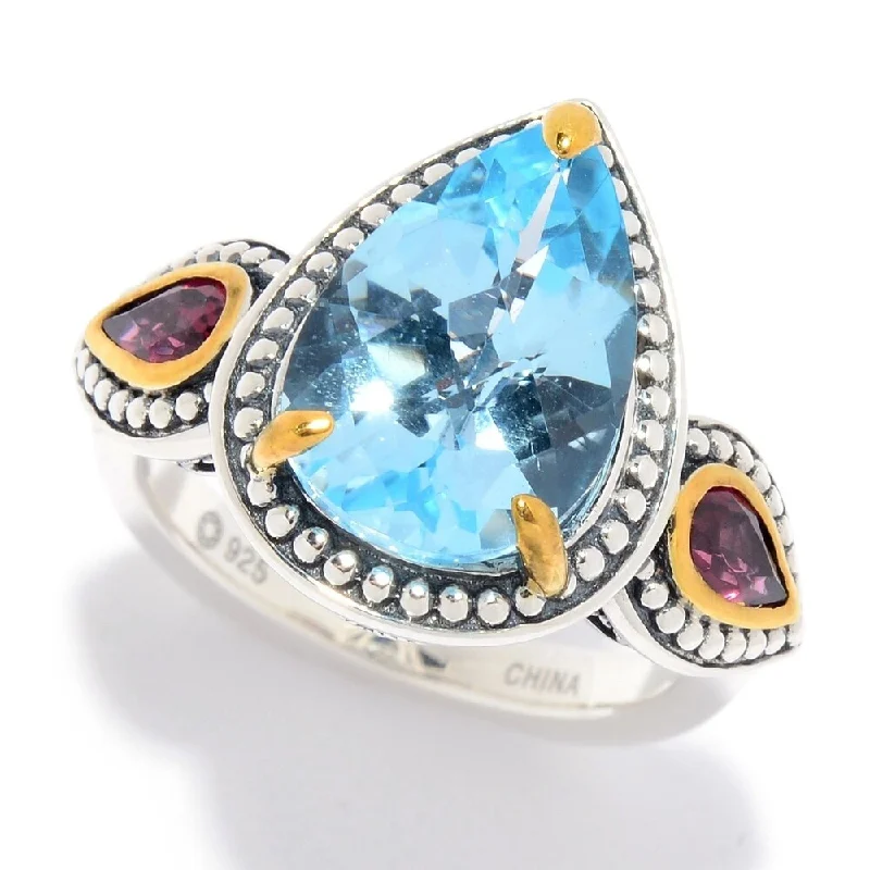 Tidal ripple ring-Multi Sky Blue Topaz 3-Stone Beaded Ring