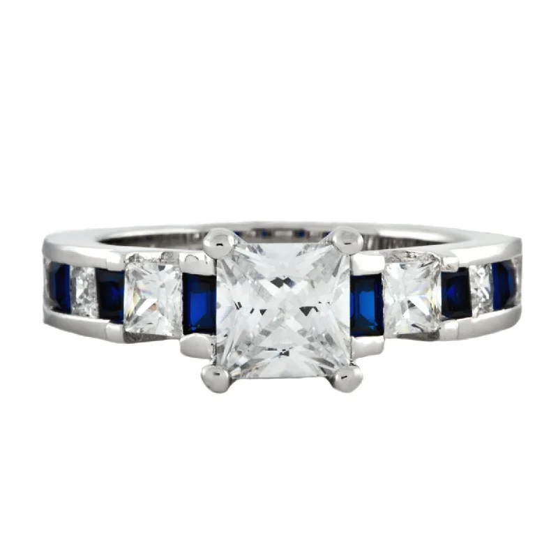 Oval zircon ring-Olivia E: 2.14 ct Sapphire and Russian Ice Engagement Band Ring