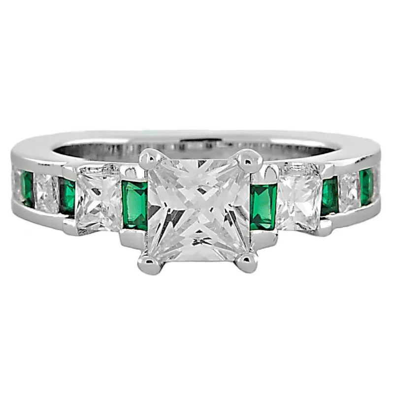 Twin stone ring-Olympia E: 2.14 ct Emerald and Russian Ice CZ Engagement Band Ring