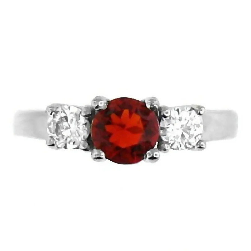 Vintage cut ring-Onella: 1.25c 3 Stone Red Fire Garnet Ice CZ 316 Steel Engagement Ring