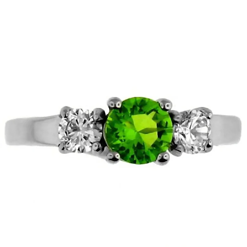 Bent twig ring-Onnika: 1.25c 3 Stone Peridot Ice CZ 316 Steel Engagement Ring