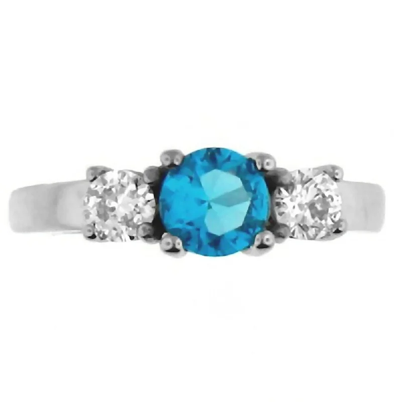 Clam shell ring-Orabella: 1.25c 3 Stone Blue Topaz Ice CZ 316 Steel Engagement Ring