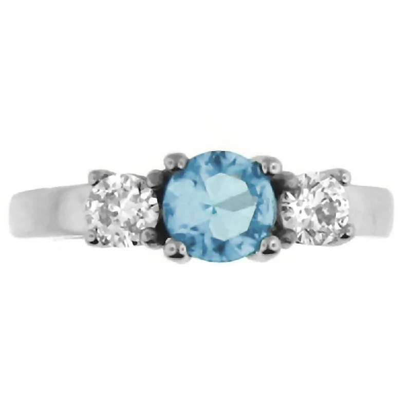 Granite grit ring-Orianna: 1.25c 3 Stone Aquamarine Ice CZ 316 Steel Engagement Ring