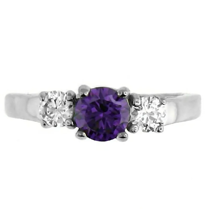 Onyx tip ring-Orlaina: 1.25c 3 Stone Amethyst Ice CZ 316 Steel Engagement Ring