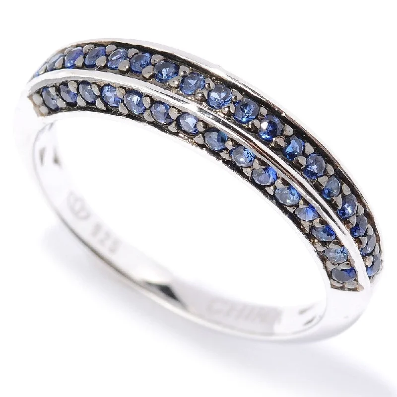 Linen weave ring-Platinum o/Silver Created Blue Sapphire Band Ring