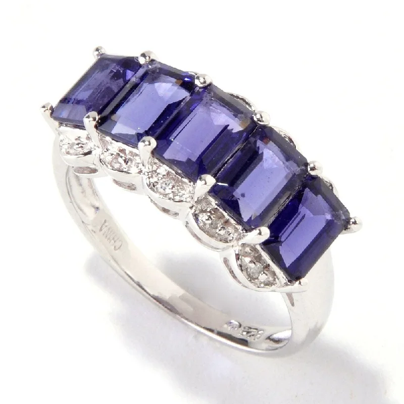 Pine sprig ring-Platinum over Sterling Silver Iolite 3 4/5ct Five Stone Band