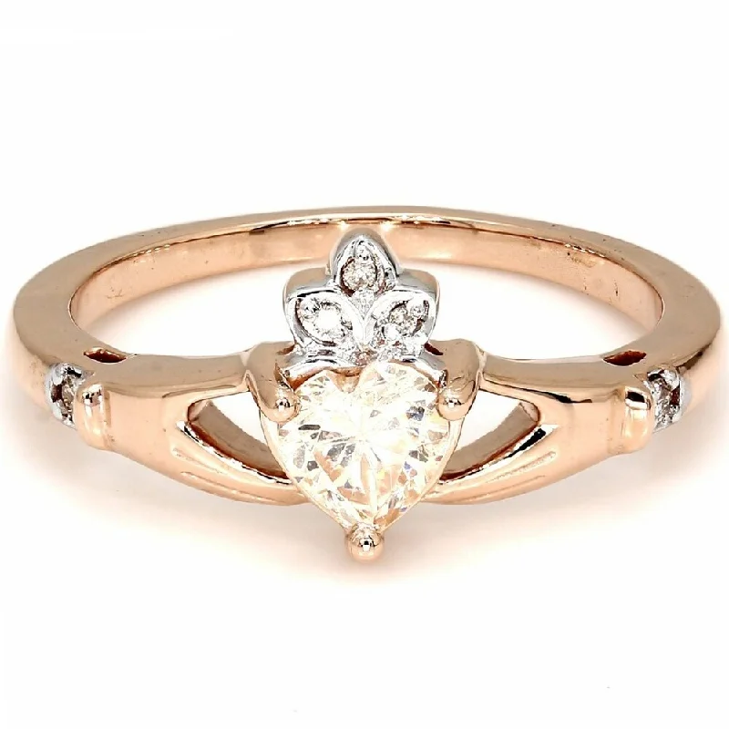 Forged alloy ring-Pompeii3 10k Rose Gold 1/2cttw Heart Shaped Morganite & Diamond Claddagh Ring