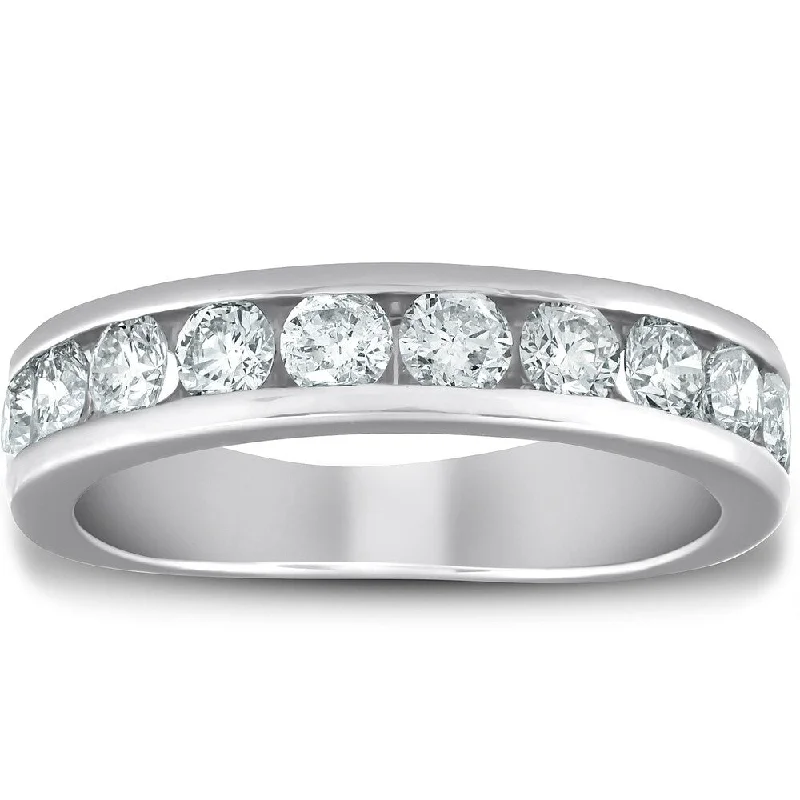 Striped band ring-Pompeii3 10k White Gold 1 1/2 Ct TDW Diamond Wedding Ring Channel Set Womens Anniversary Ring