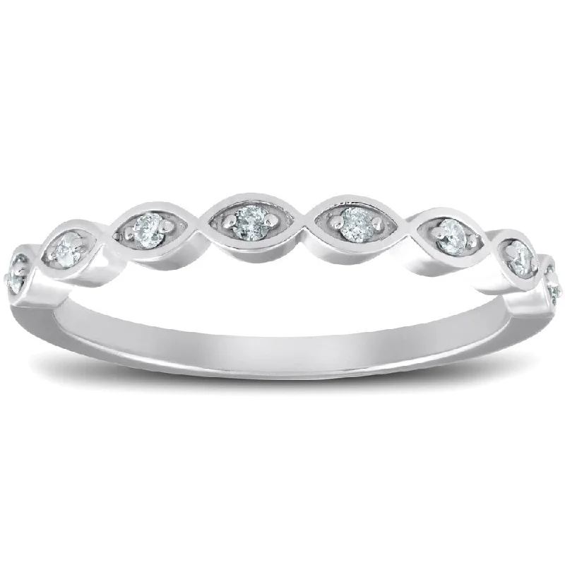 Rippled shank ring-Pompeii3 10k White Gold 1/10 Ct TDW Diamond Marquise Framed Wedding Ring Stackable Womens Band