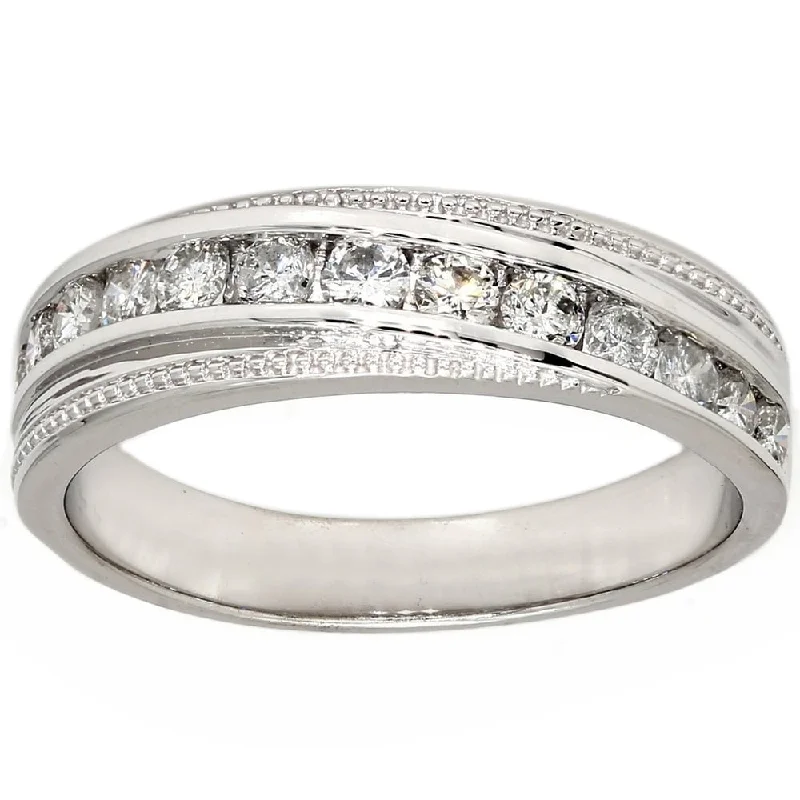 Fin tip ring-Pompeii3 10K White Gold 1 .50 Ct. TDW Diamond Wedding Band IGI Certified Mens Womens Size 7.5