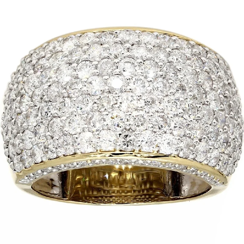 Linen weave ring-Pompeii3 10k Yellow Gold 3.93 Ct. TDW Wide Pave Diamond Wedding Womens Ring 14mm