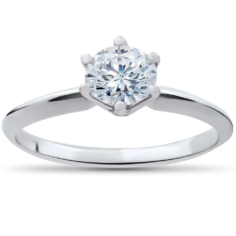 Steel band ring-Pompeii3 14k White Gold 1/2 Ct Round Brilliant Cut Diamond Solitaire Engagmennt Ring