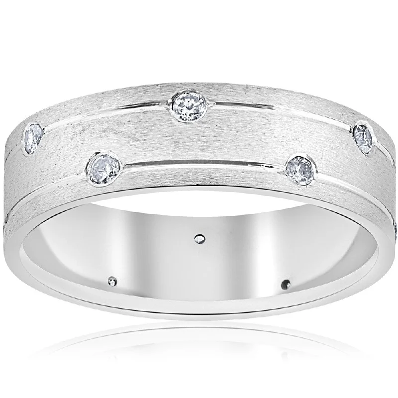 Apex gem ring-Pompeii3 14k White Gold 1/3 ct TDW Diamond Brushed Mens 6mm Comfort Fit Wedding Band