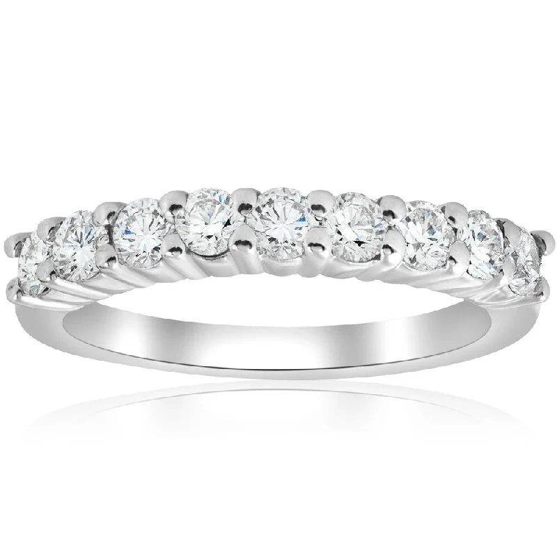 Glossy gem ring-Pompeii3 14k White Gold 1 ct TDW Diamond Prong Half Eternity Ring Womens Wedding Band - White I-J - White I-J