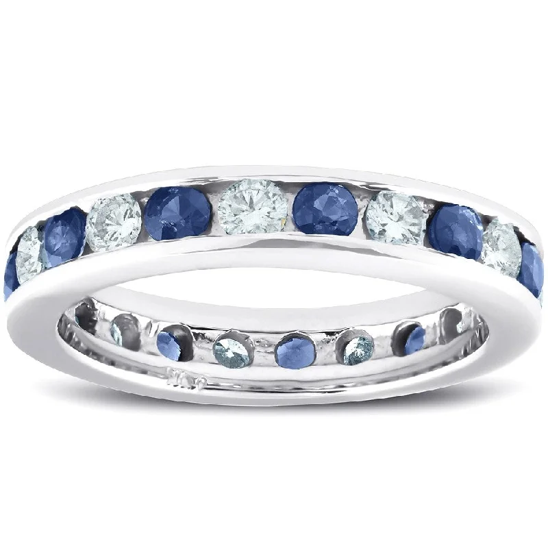 Striped band ring-Pompeii3 14k White Gold 2 Ct Blue Sapphire & Diamond Eternity Ring Womens Wedding Stackable Anniversary Band