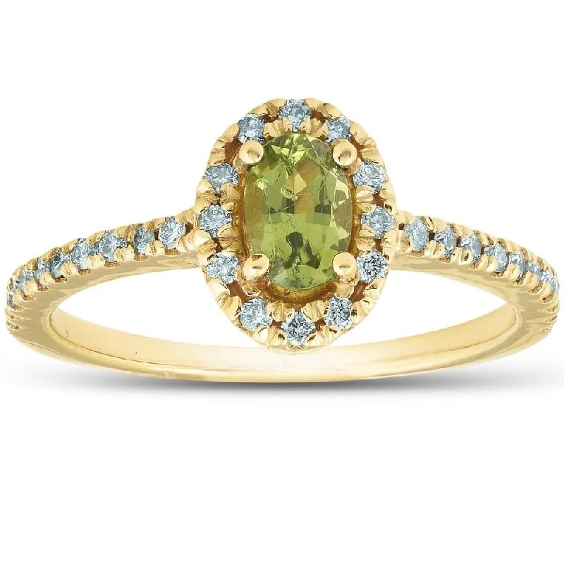 Shell splinter ring-Pompeii3 14k Yellow Gold 1/2 Ct TW Oval Peridot & Diamond Halo Ring