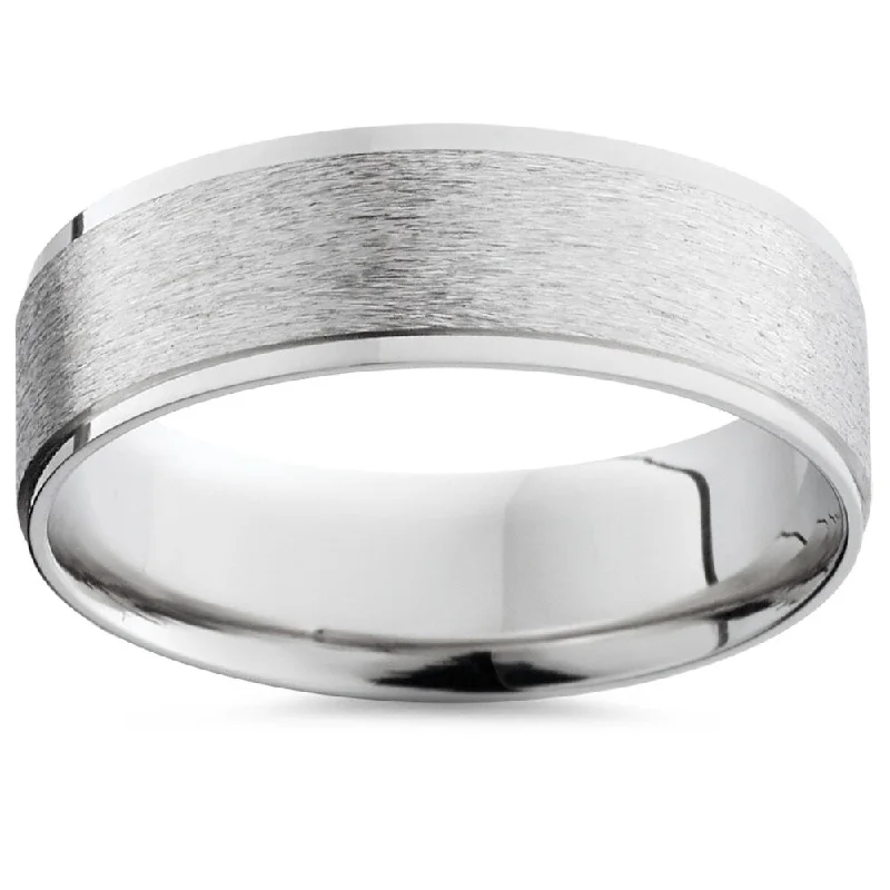 Briolette ruby ring-Pompeii3 Palladium 6MM Brushed Mens Flat Ring Comfort Fit Band - White