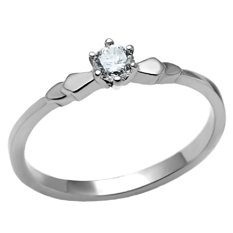 Rippled shank ring-Posie: 0.20ct Russian IOF CZ Solitaire Petite Steel Engagement Ring