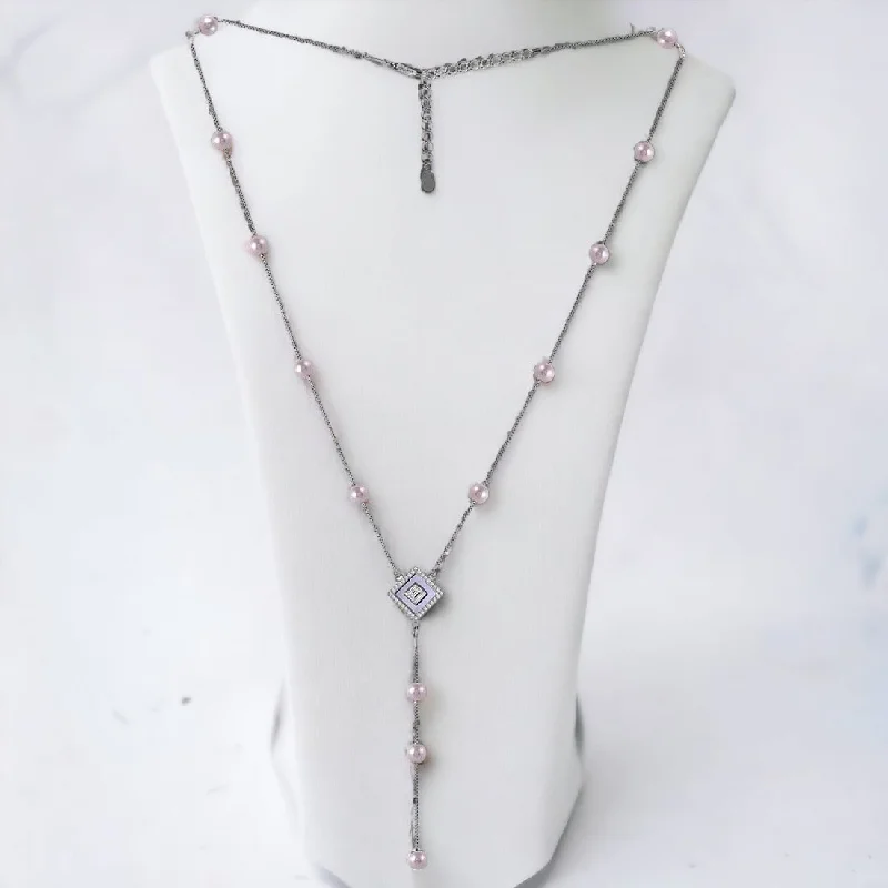 Antique twist necklace-Cube String Silver Necklace For Women & Girls