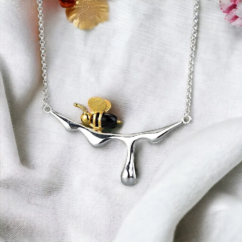 Brass relic necklace-Sterling Silver Honey Bee Necklace for women & girls