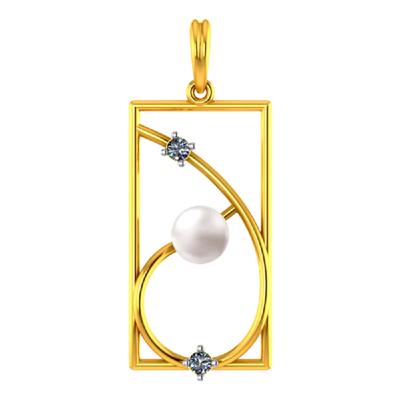 Tilted stone necklace-Rectangle Shaped Diamond Studded 18k Diamond Pendant With A Pearl Centre