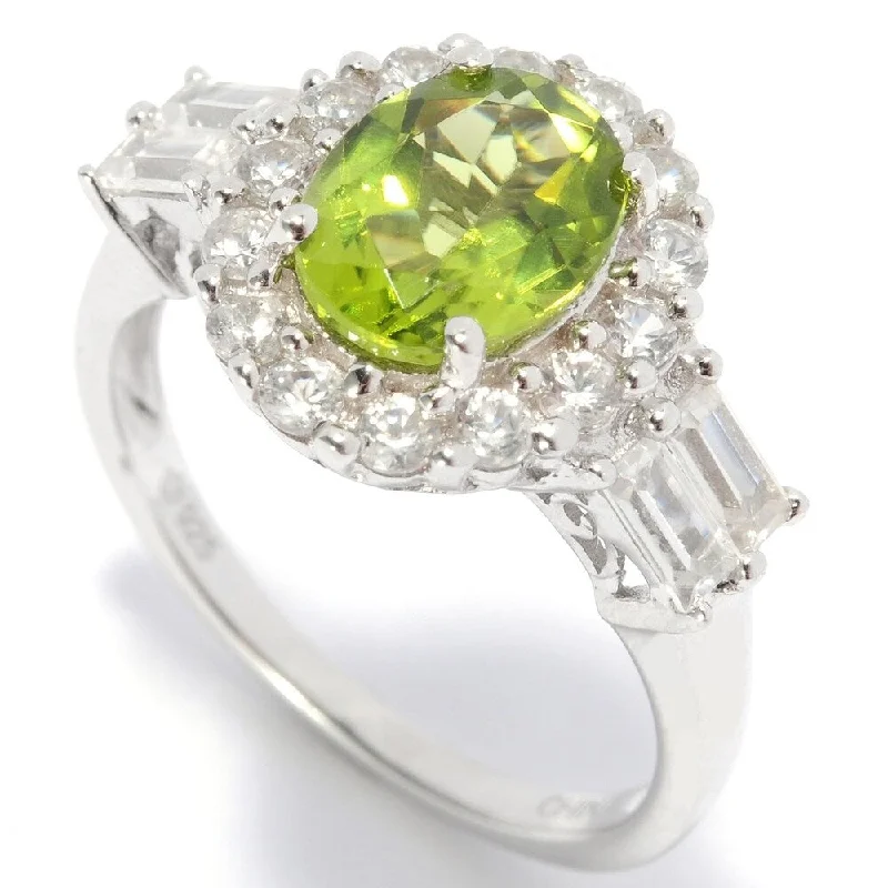 Bark splinter ring-Rhodium o/ Ster Silver 3.32ct Peridot Solitaire w/ accent Ring, Size 7 - Green