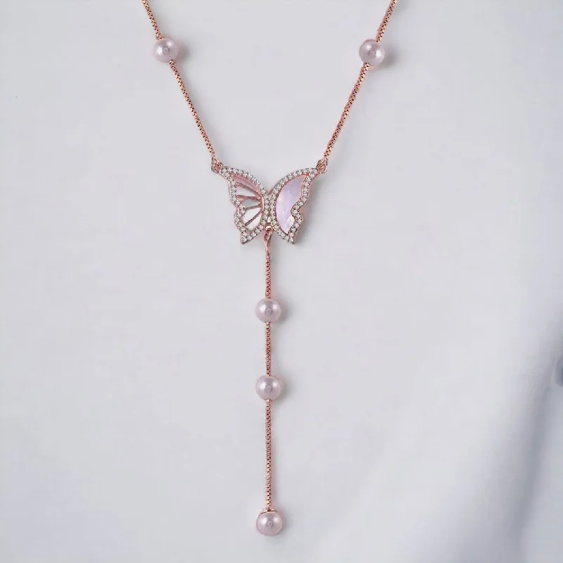 Rippled chain necklace-Rose-Gold Butterfly Neckpiece For Women & Girls