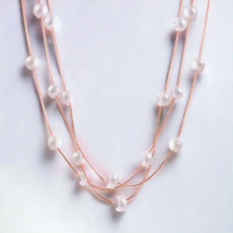 Plaid weave necklace-Rose-Gold Multistring Necklace For Women & Girls