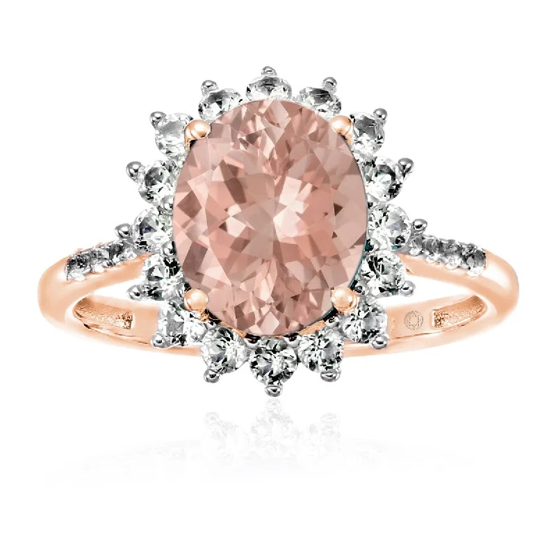 Fin tip ring-Rose Gold Plated Over Sterling Silver Morganite,Created White Sapphire Ring