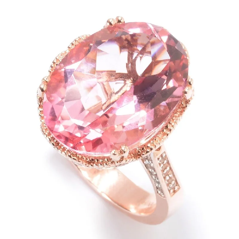 Plaid weave ring-rose Gold Plated Over Sterling Silver White Topaz and Pink Topaz Ring