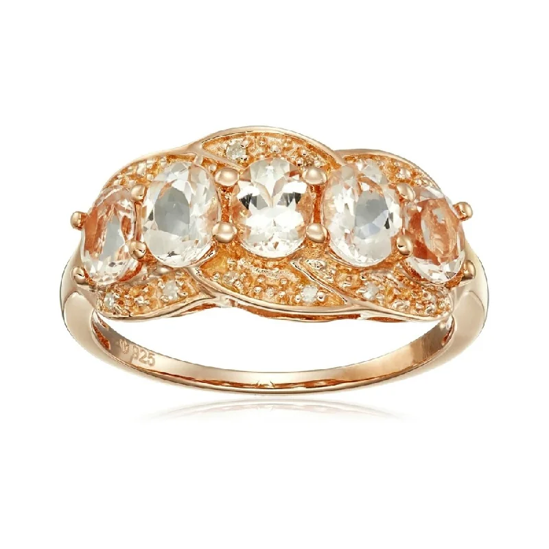 Sweeping edge ring-Rose Gold-Plated Silver Morganite & Diamond Ring