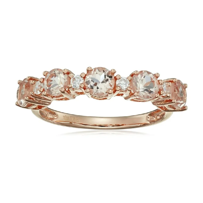 Outer gem ring-Rose Gold Plated Silver Morganite & Natural White Zircon Band Ring - peach