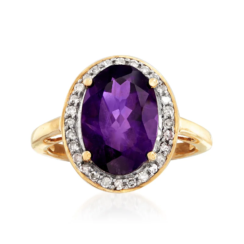 Glossy gem ring-Ross-Simons Amethyst and . Diamond Ring in 14kt Yellow Gold