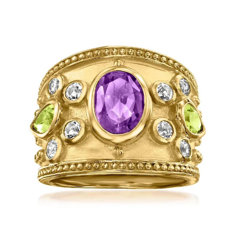 Reclaimed relic ring-Ross-Simons Amethyst and . Peridot Ring With . White Topaz in 18kt Gold Over Sterling