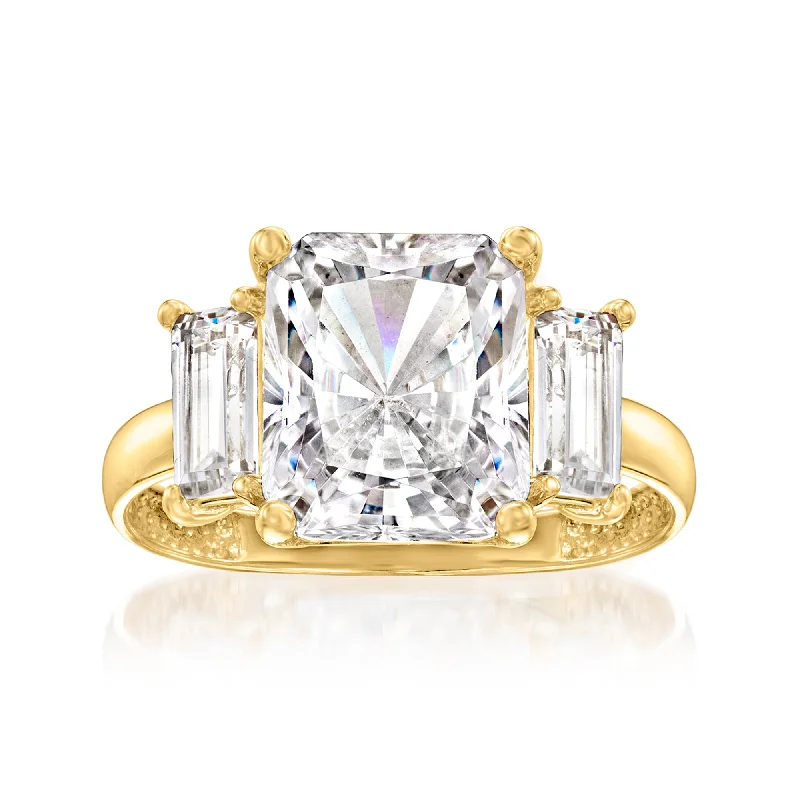 Shimmer spark ring-Ross-Simons CZ 3-Stone Ring in 14kt Yellow Gold