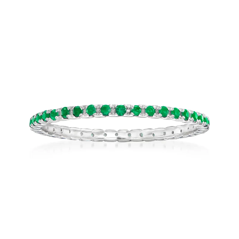 Braided cord ring-Ross-Simons Emerald Eternity Band in 14kt White Gold