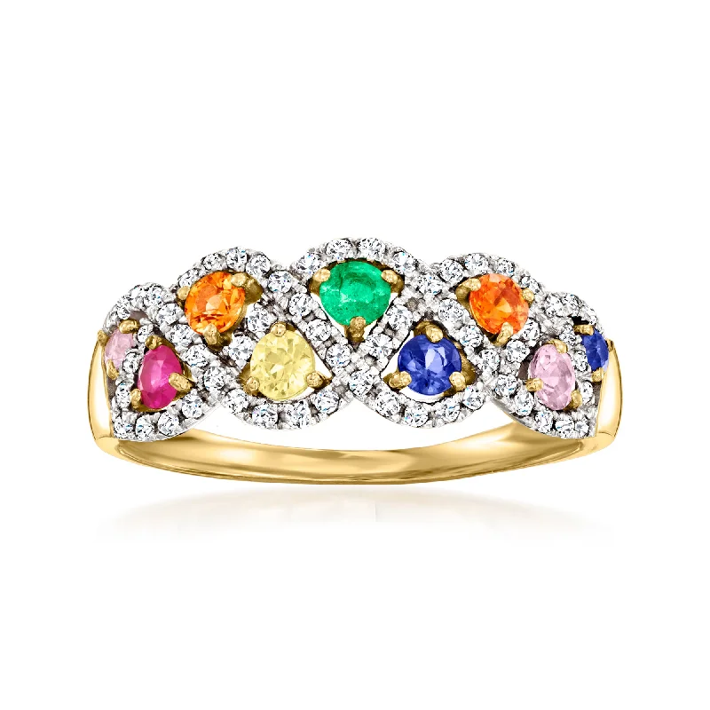 Alloy blend ring-Ross-Simons Multi-Gemstone and . Diamond Ring in 14kt Yellow Gold