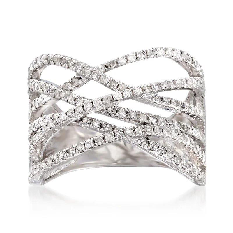 Ash bead ring-Ross-Simons Multi-Row Diamond Crisscross Ring in Sterling Silver