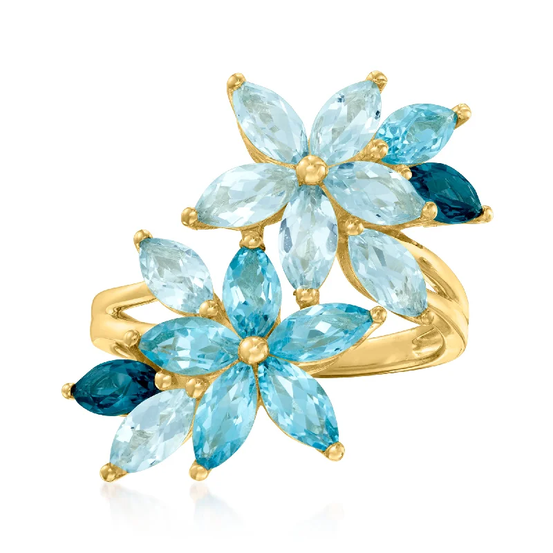 Lined gem ring-Ross-Simons Tonal Blue Topaz Floral Ring in 18kt Gold Over Sterling