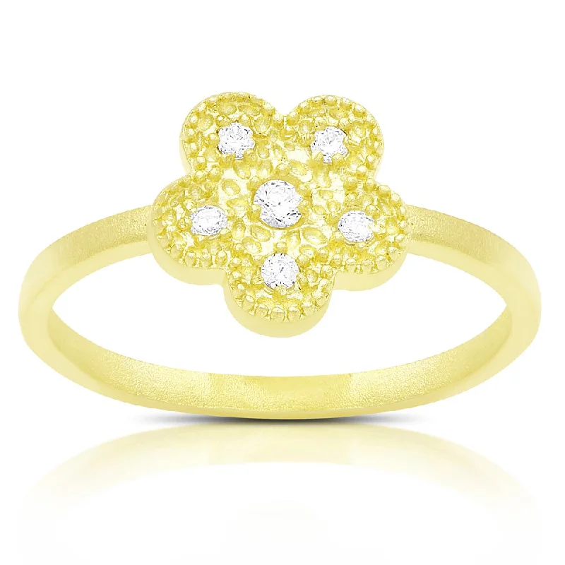 Orbit swirl ring-Samantha Stone Gold Over Sterling Silver Cubic Zirconia Flower Design Ring